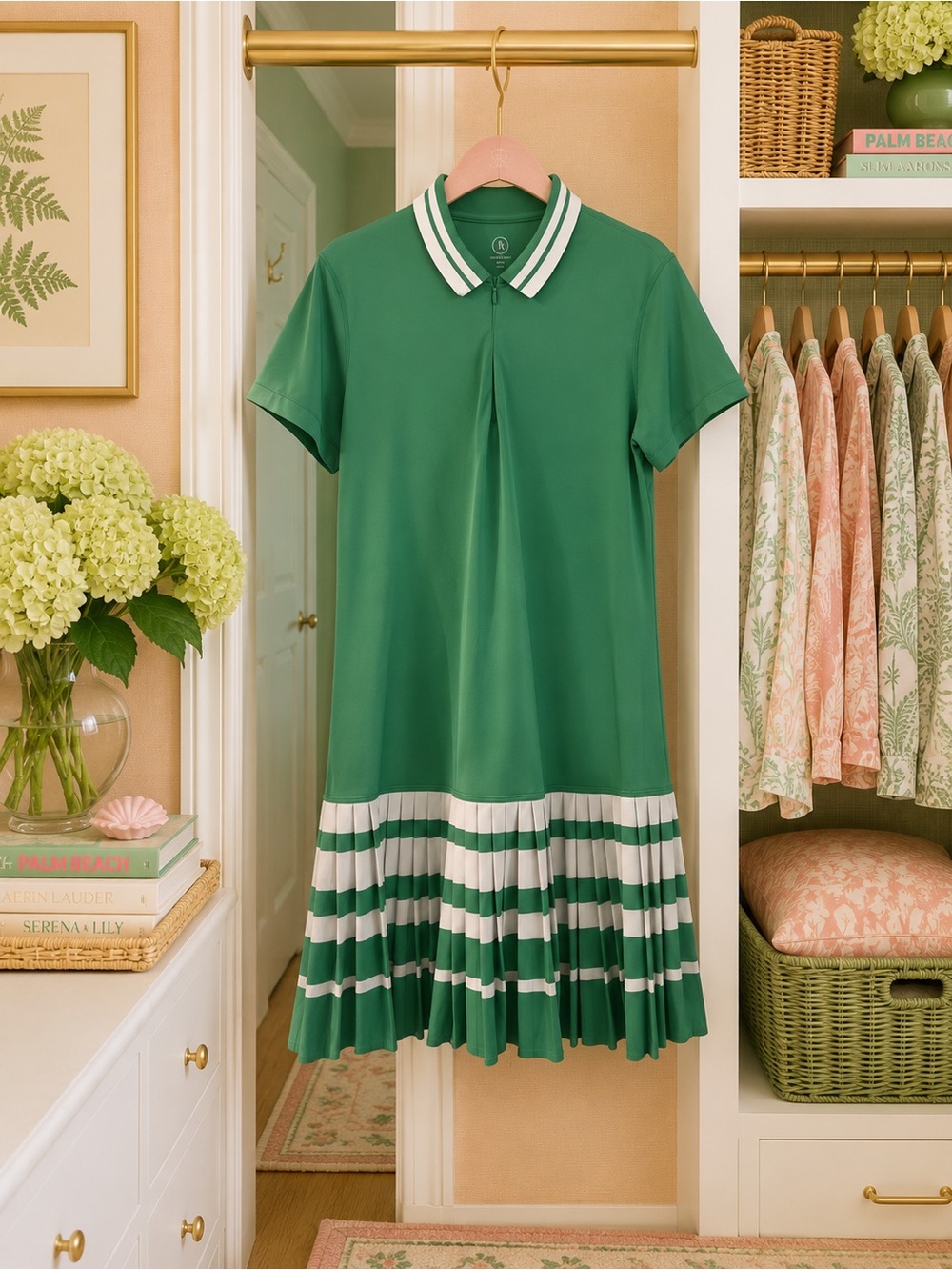Addison Bay Green Polo-Style Mini Dress with White Trim
